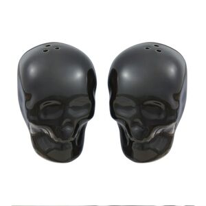 Black Skull-Shaped Glazed Ceramic Salt & Pepper Shaker Set